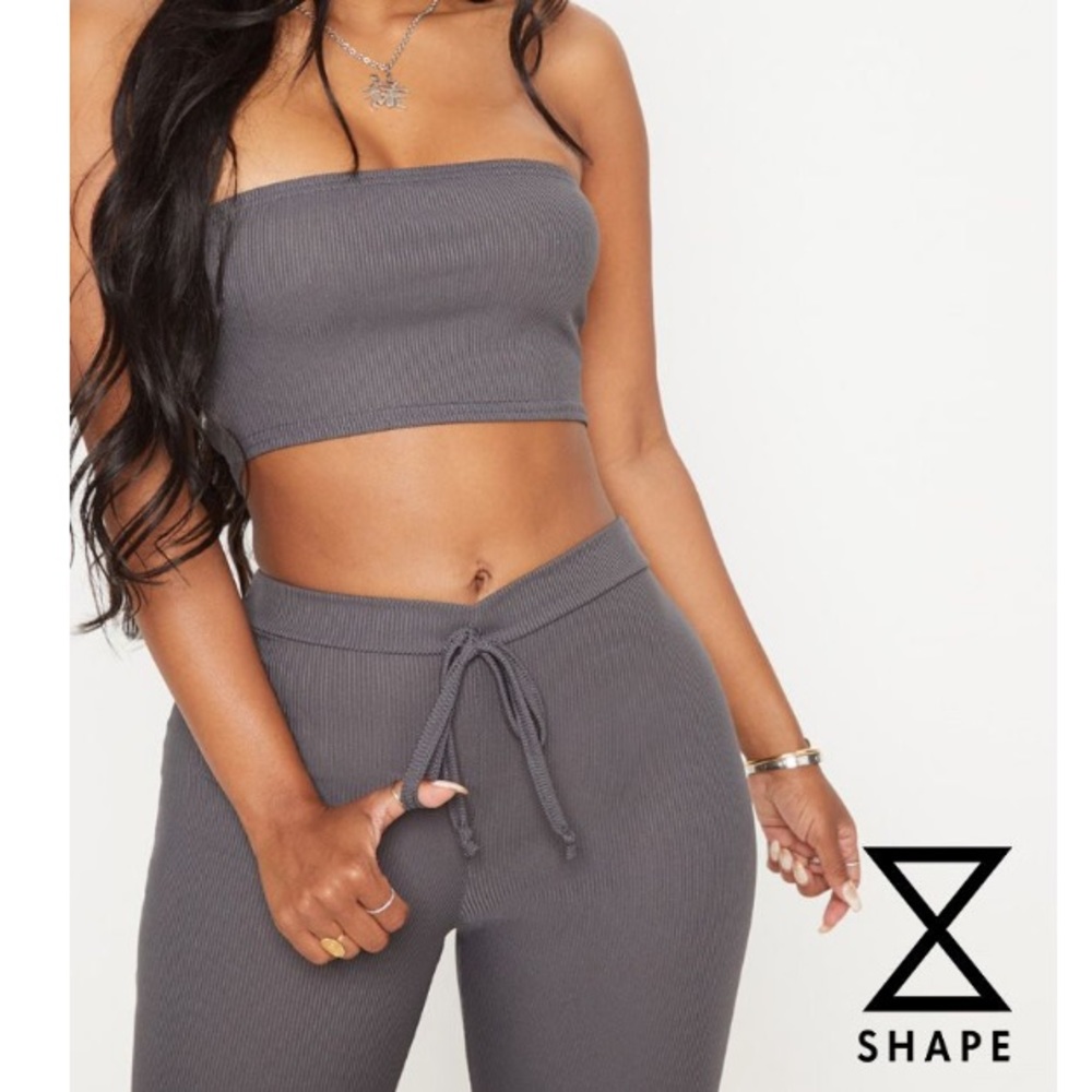 PLT Charcoal ribbed bandeau Crop top